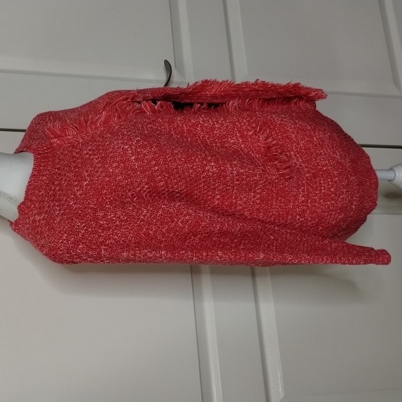 DEX women's X (12/14) reddish pink white slub flecks sweater long sleeve fringe - Picture 5 of 12